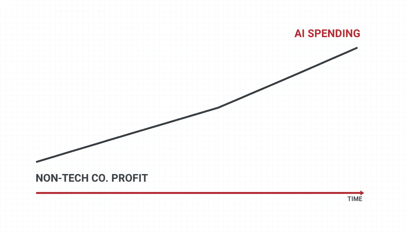 Explainer chart showing AI spending rising while non-tech company profit margins stay flat, Apollo S&P 493 analysis