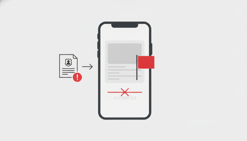 Explainer graphic of a social media post flagged and removed after a police notice