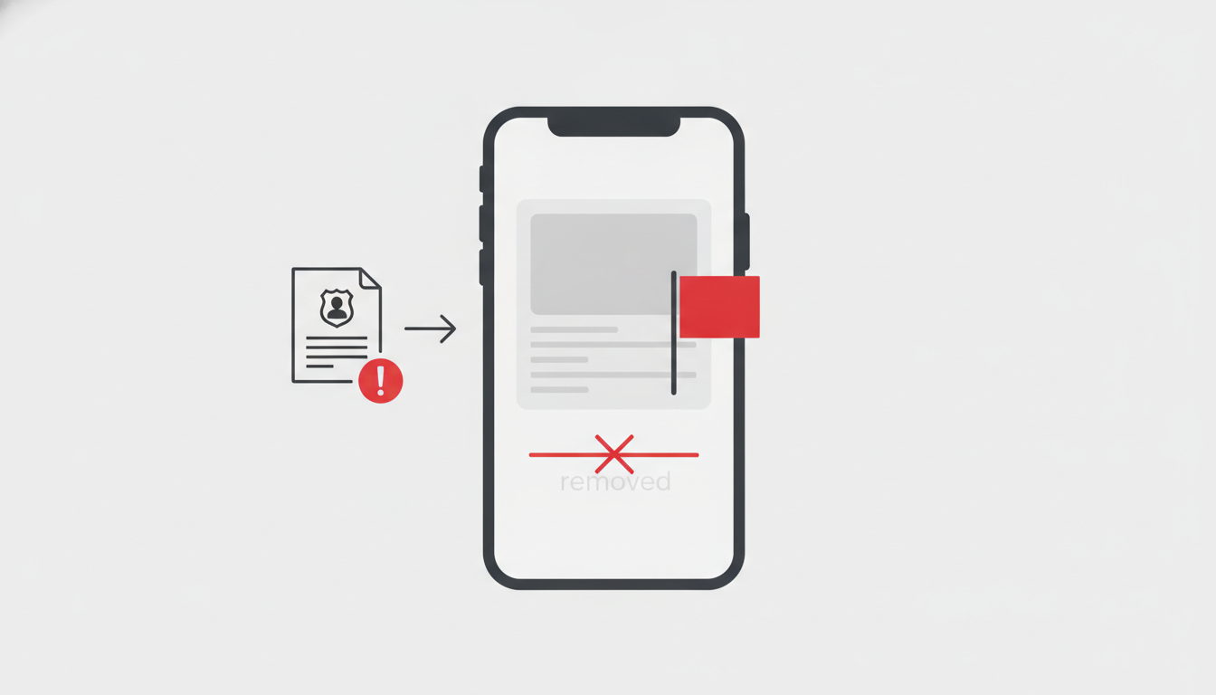 Explainer graphic of a social media post flagged and removed after a police notice